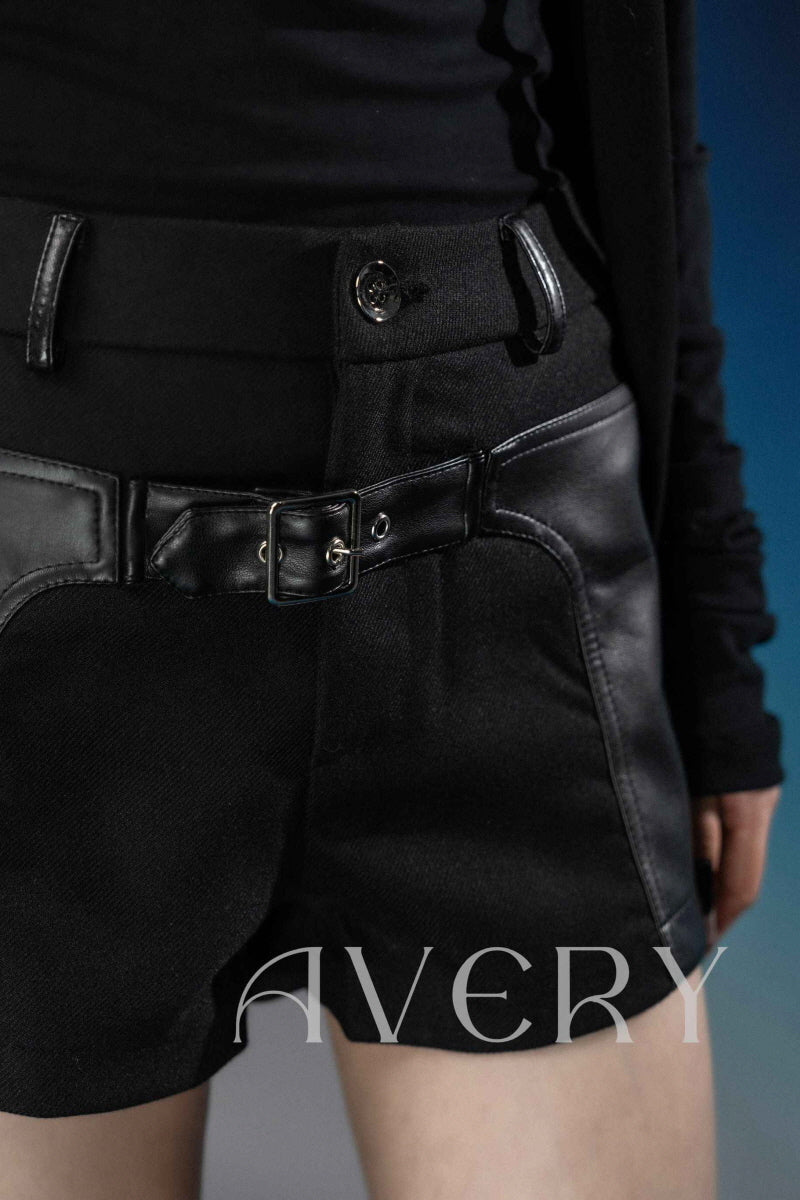 Avery Rebellion: High-Waist Leather Patchwork Shorts