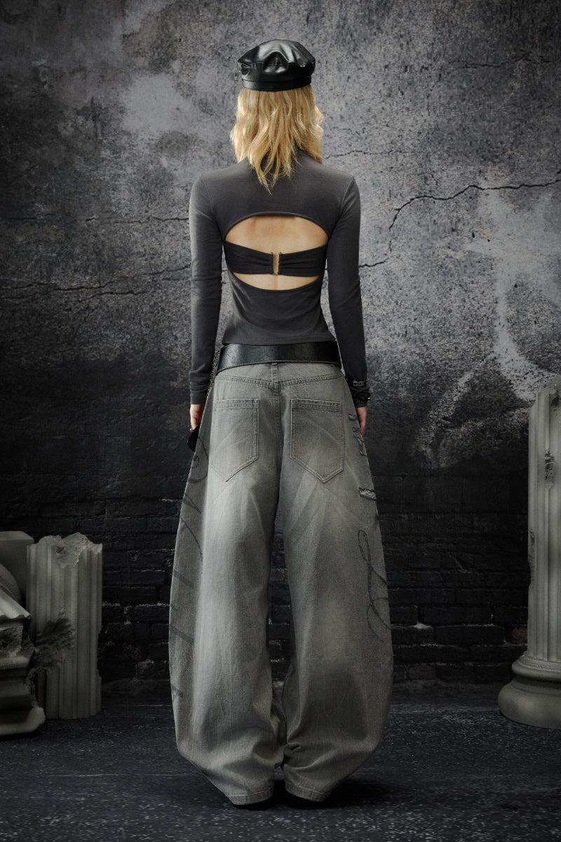 Shadow Script Washed Loose Jeans