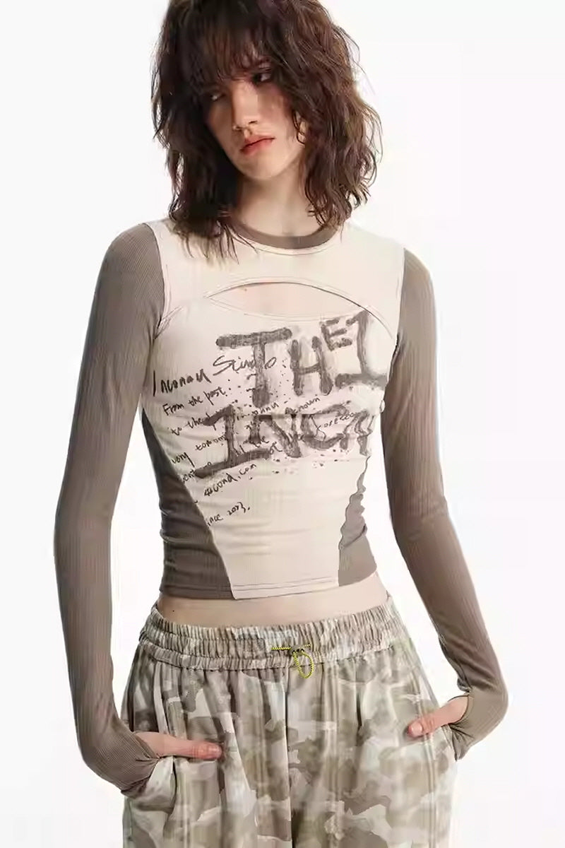 Edgy Layered Script Cut-Out Top