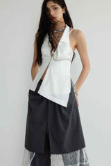 Ethereal Grace: Sculpted Gray Stripe Multi-Wear Pant Skirt