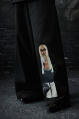 Retro Graphic Wide-Leg Pants