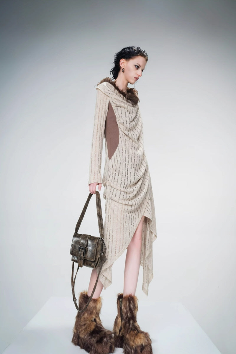 Ethereal Steps Irregular Layered Dress - Khaki