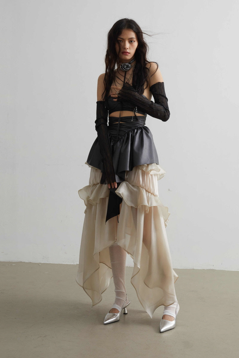 Lustrous Flow Ruffle Layered Skirt