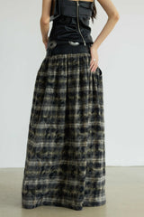 Dark Retro Plaid Low-Rise Maxi Skirt