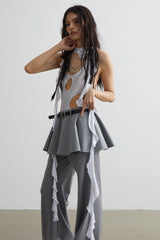 Dual-Layered Flare Pants with Skirts Detail