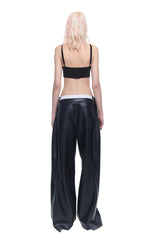 Wide-Leg Leather Pants with Upgraded Fabric Details