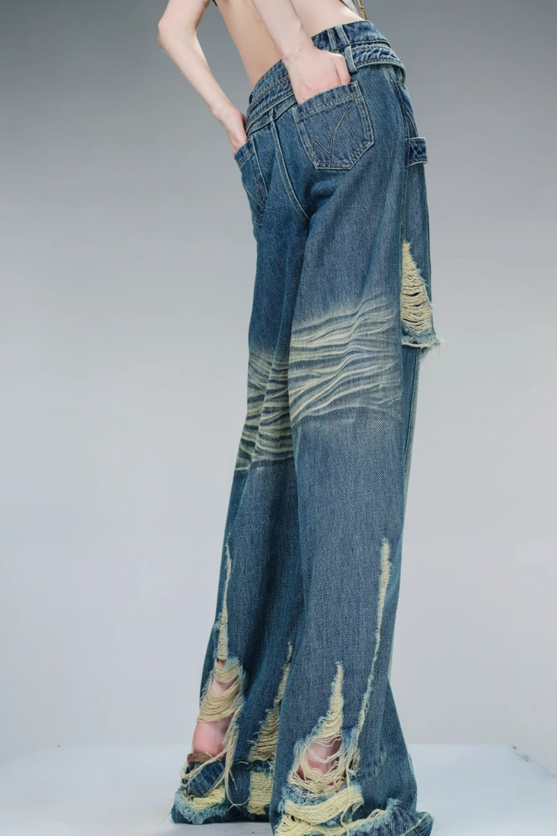 Vintage Shreds Distressed Wide-Leg Denim