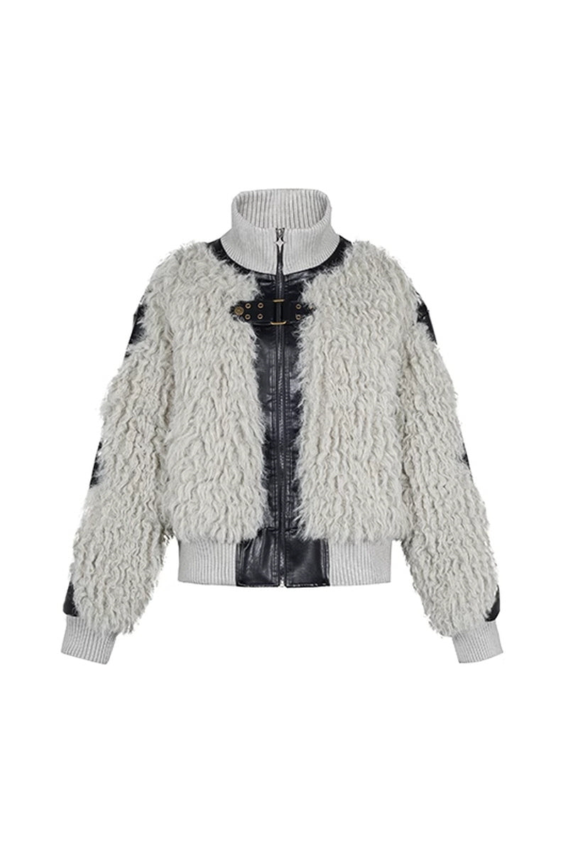 Curly Shearling Leather Buckle Jacket