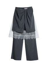 Ethereal Grace: Sculpted Gray Stripe Multi-Wear Pant Skirt