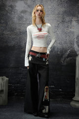 Retro Graphic Wide-Leg Pants