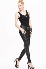 Rivet Strap Embellished Leather Pants  Rock Fashion Statement