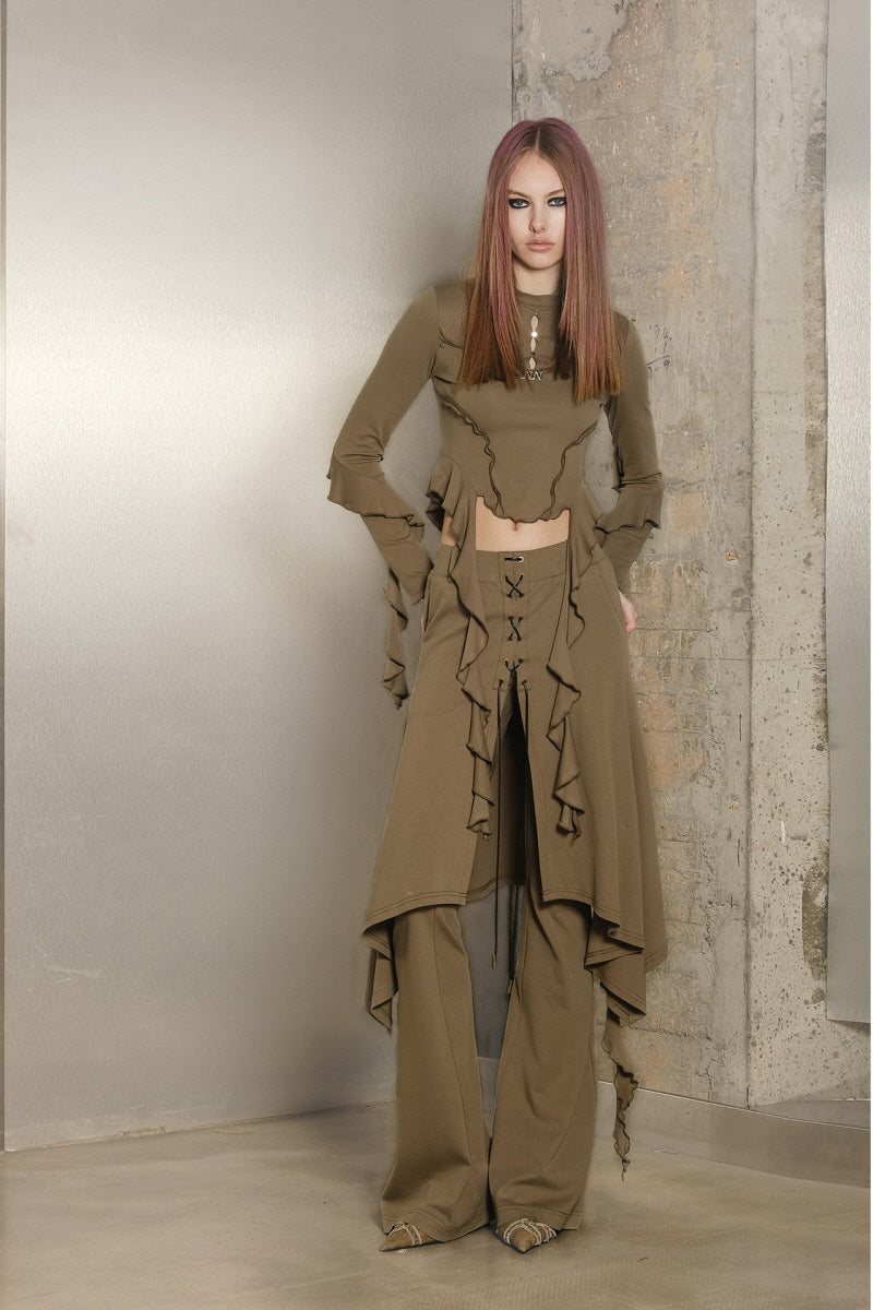 Layered Knit Draped Panel Pants