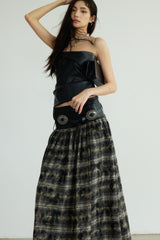 Dark Retro Plaid Low-Rise Maxi Skirt