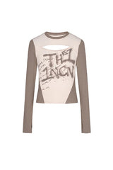 Edgy Layered Script Cut-Out Top