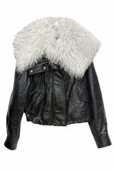 Siberian Vintage Faux Leather Jacket with Detachable Faux Fur Collar