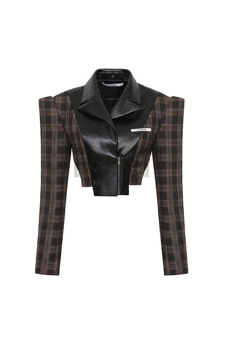 Vintage Plaid and Leather Zipper Blazer