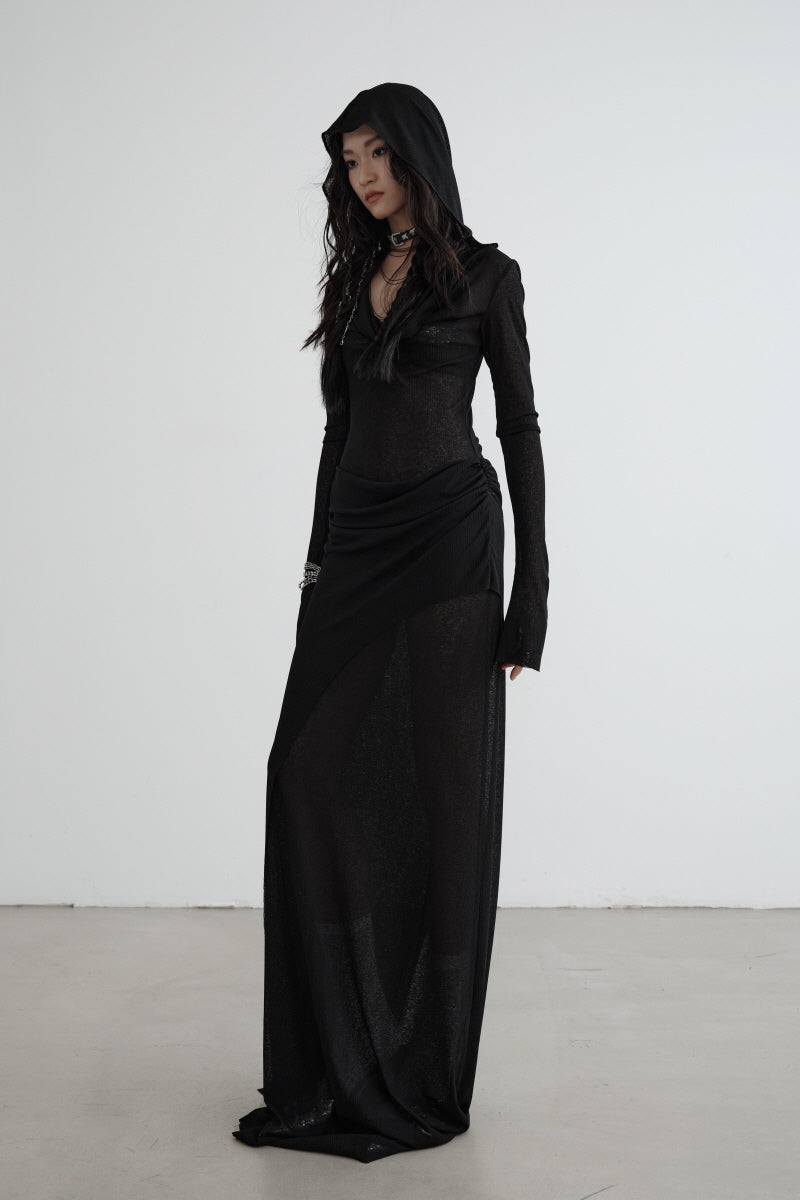 Mystic Noir Hooded Layered Knit Dress