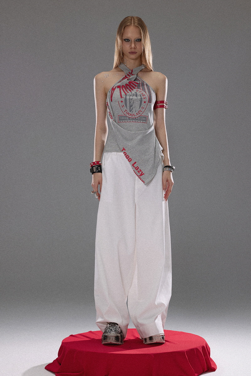 Asymmetric Halter Graphic Top
