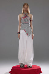 Asymmetric Halter Graphic Top