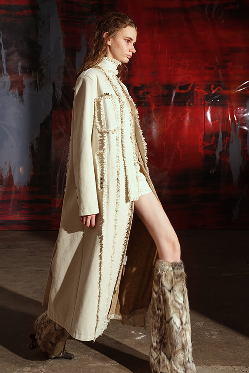 Raw Wilderness Hand-Beaded Coat with Fringe Details