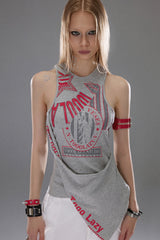 Asymmetric Halter Graphic Top