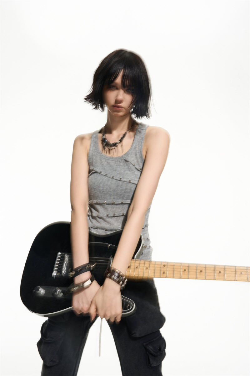 Rock Rivet Chain Tank-Gray