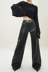 Urban Elegance Wide-Leg Leather Pants  Bold and Sleek Statement