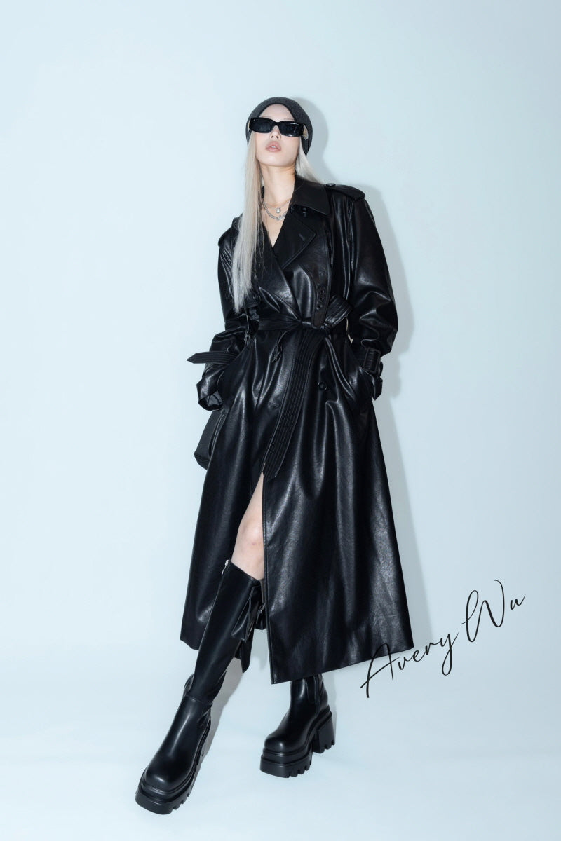 Fierce Noir | Timeless Rebel Long Leather Trench Coat