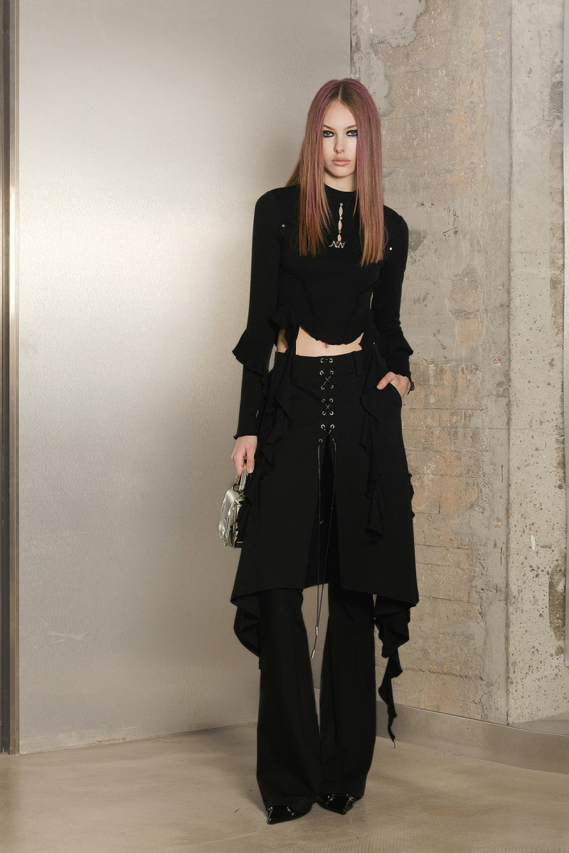 Layered Knit Draped Panel Pants