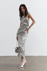 Minimalist Metallic Muse Crinkle Two-Piece Dress