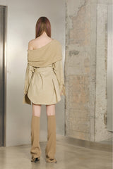 Asymmetric Edge Belted One-Shoulder Shirt