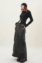 Midnight Edge Zipper Leather Skirt