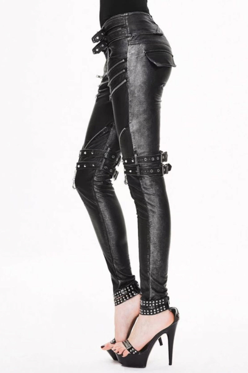 Rivet Strap Embellished Leather Pants  Rock Fashion Statement