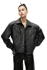 Rivet Shoulder Pad Black Leather Jacket