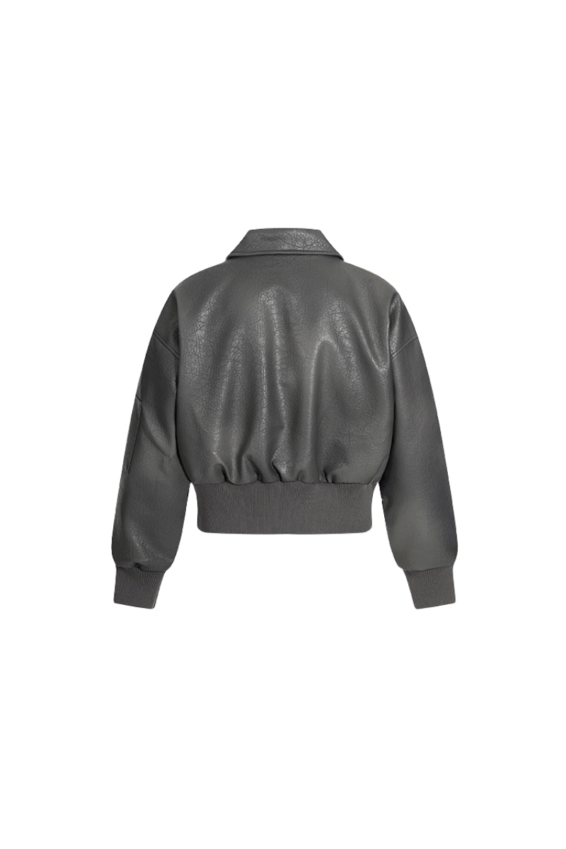 Rogue Flight Leather Bomber Jacket - Gray