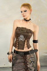Rust-Stained Lace-Up Long Skirt