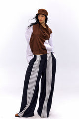 Wide-Leg Stripe Panel Pants