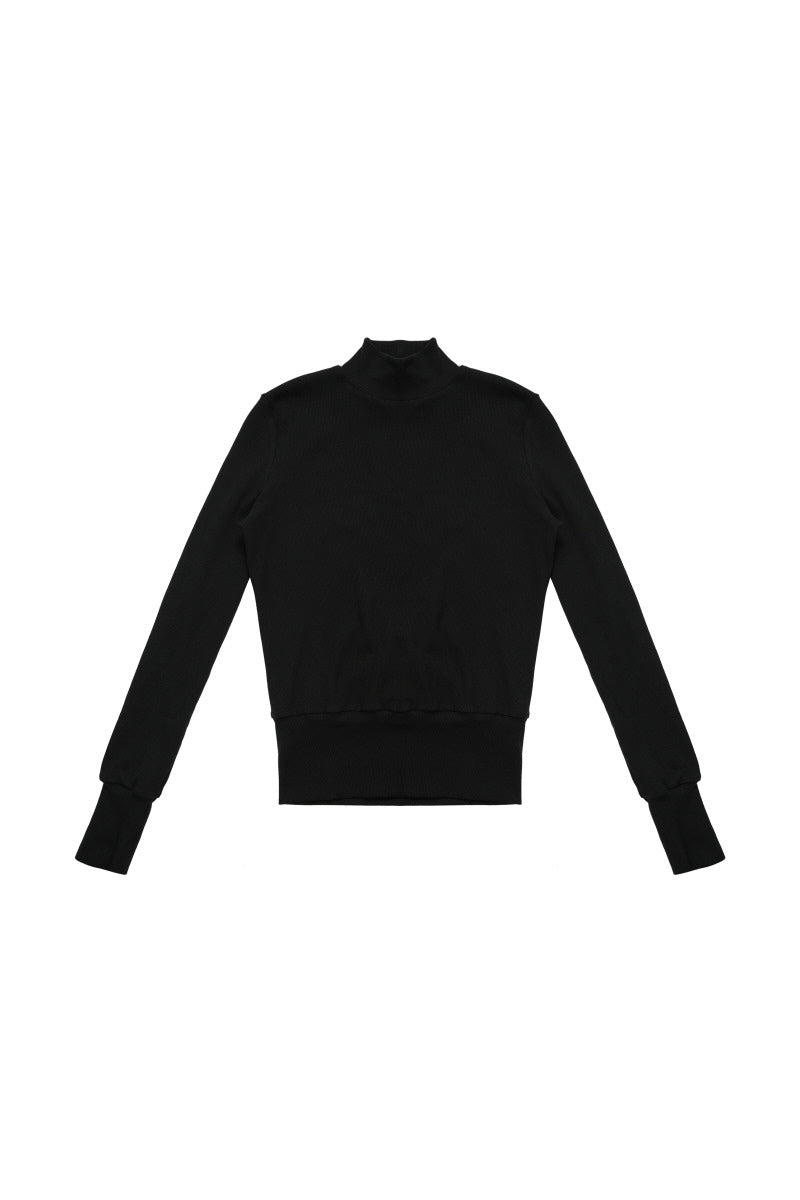 Ribbed Mock-Neck Long-Sleeve Top