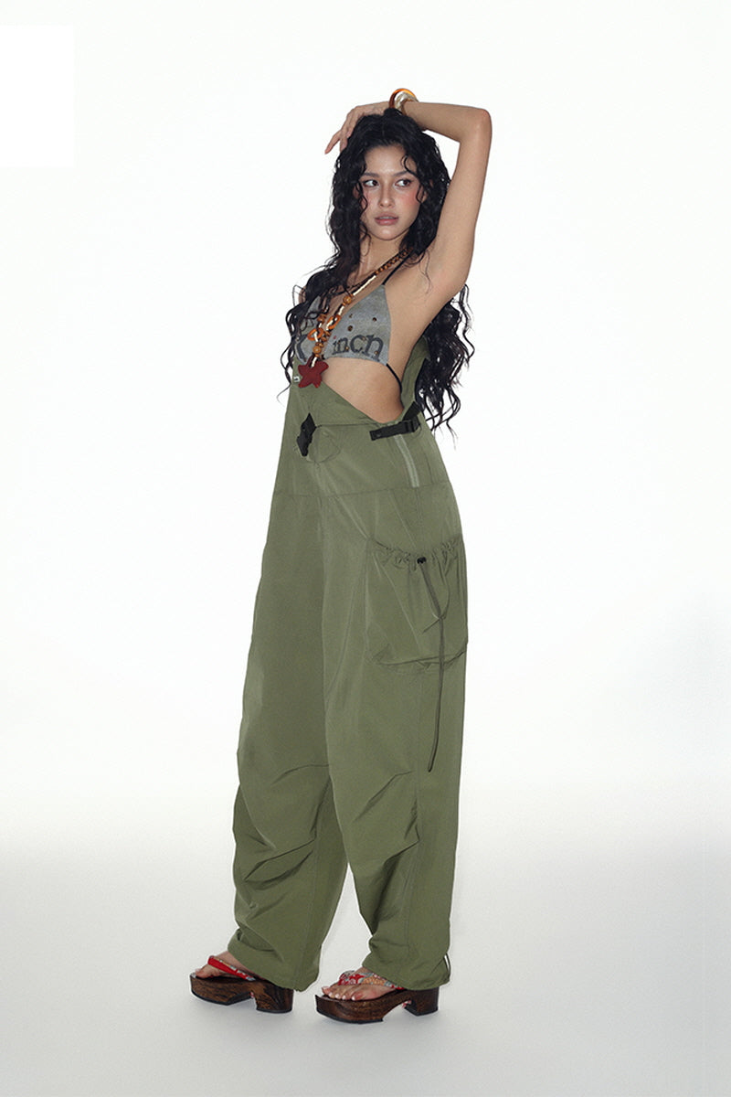 1NCN|"Jungle Roaming" design, soft cargo drawstring, adjustable bib pants, summer multi-pocket loose