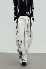 Graphic Tie Wide Sweatpants - White
