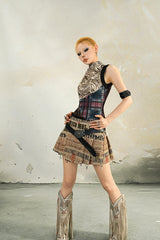 Fringe Script Pleated Mini Skirt