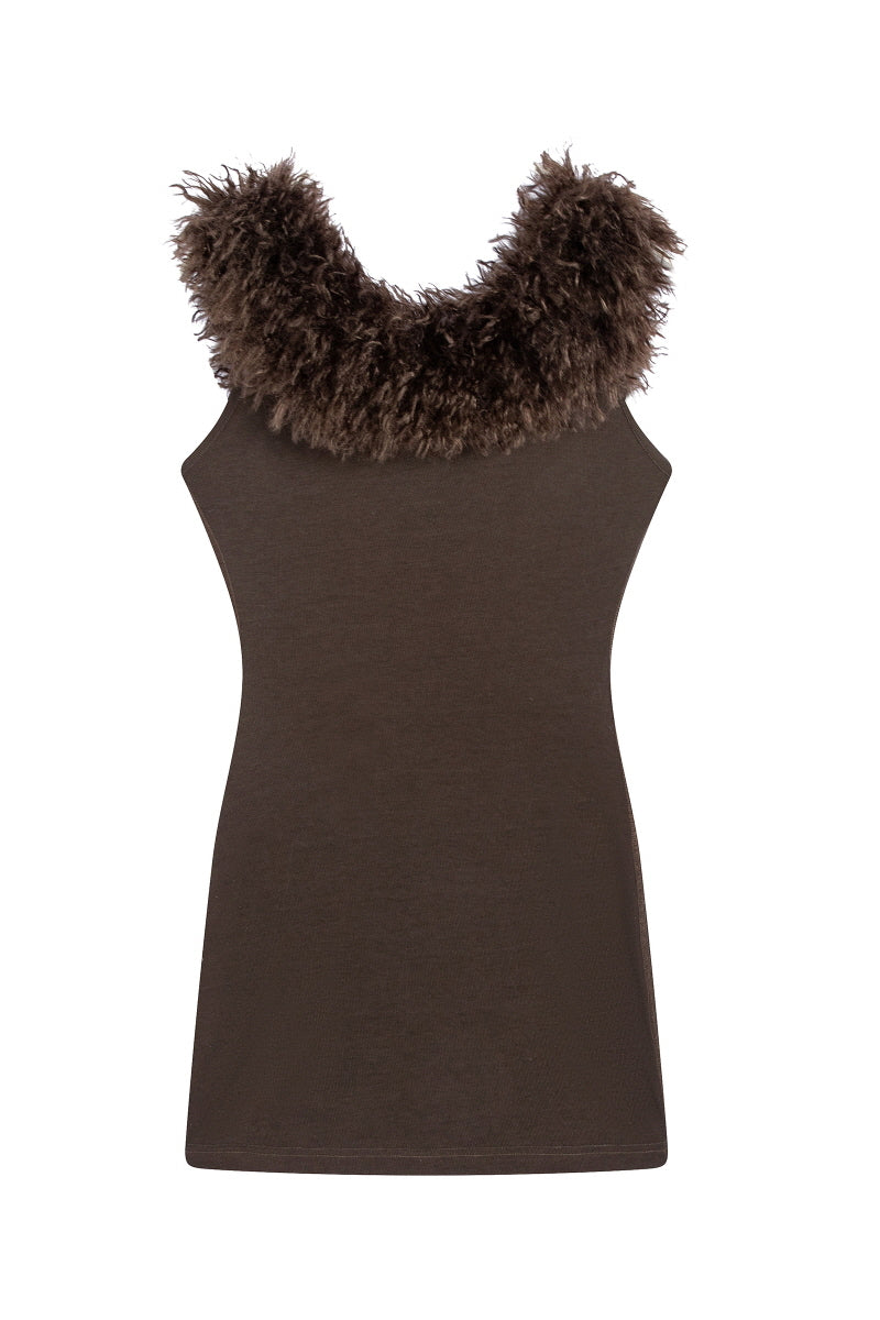 Faux Fur Trim Knit Top