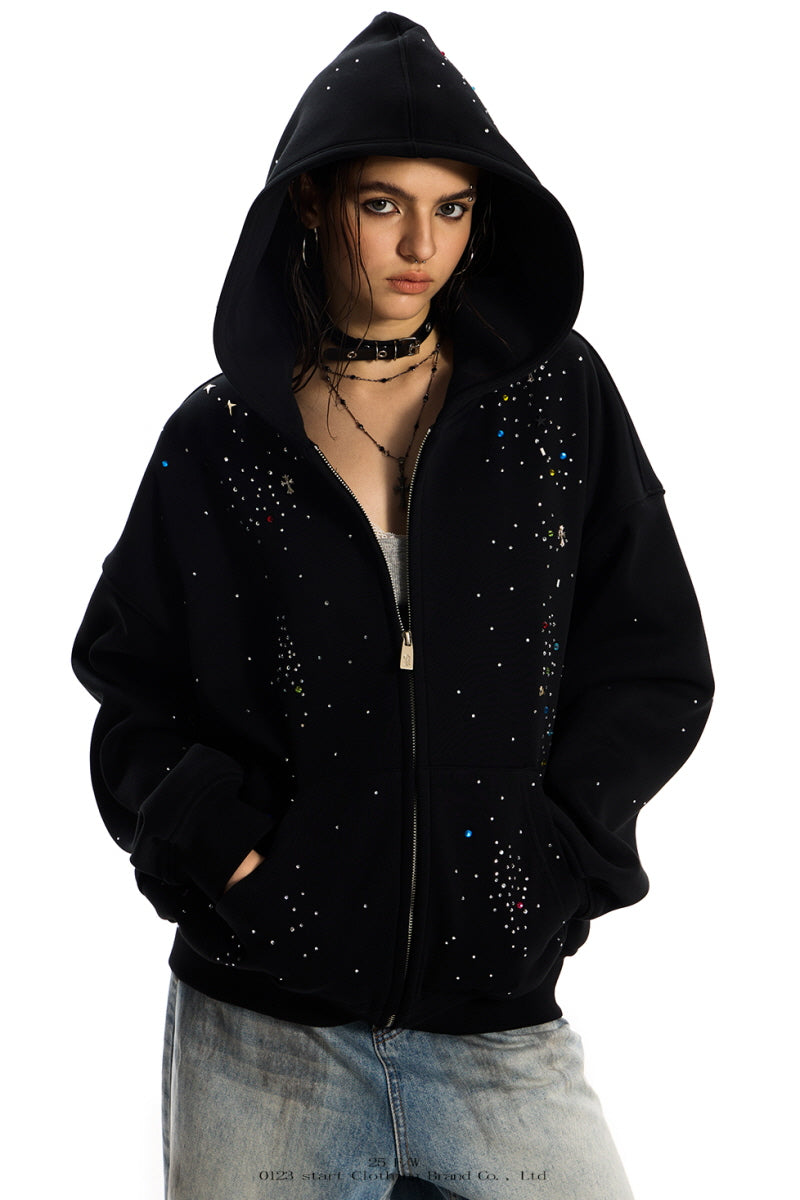 Starlit Chaos Rhinestone Zip Hoodie