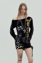 Gold Rebel One-Shoulder Mini Dress