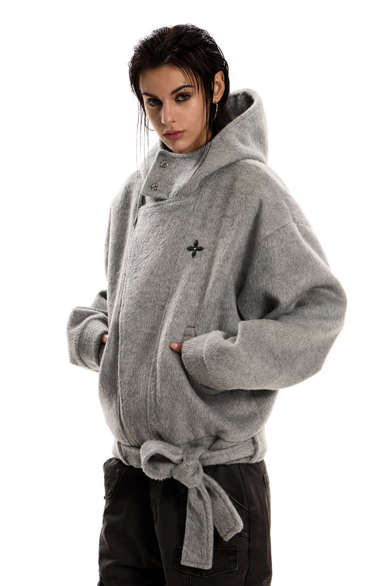 Urban Wool Tie-Belt Hoodie Jacket