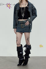 Double Belt Denim Mini Skirt