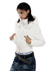 Frostbound Cropped Fur-Hood Jacket - White