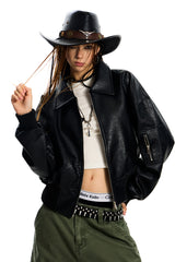 Rogue Flight Leather Bomber Jacket - Black