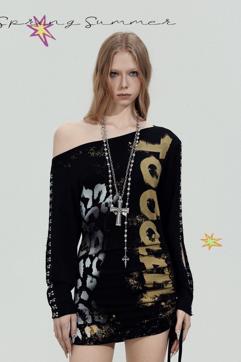 Gold Rebel One-Shoulder Mini Dress