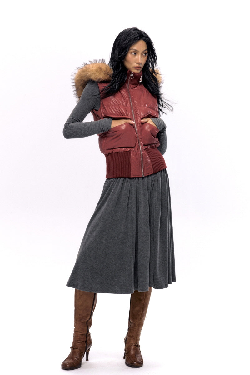 Crimson Chill Detachable Fur Hooded Vest